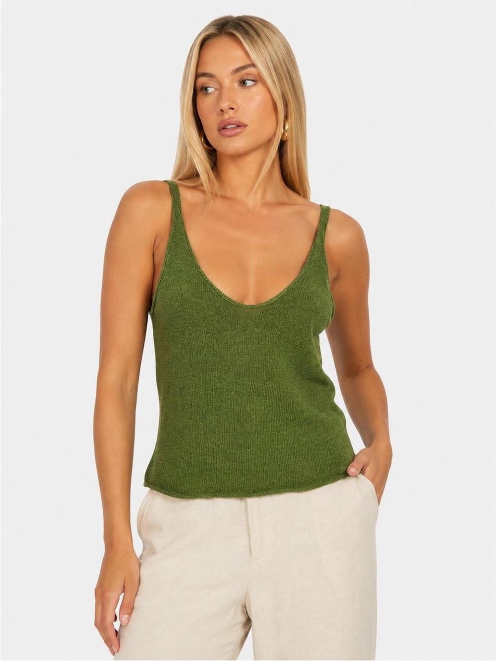 Zara Linen Blend Knit Top in Oil - NWT